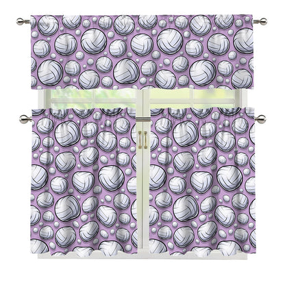 Purple And White Volleyball Print 3 Piece Kitchen Curtains