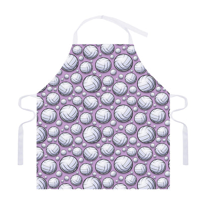 Purple And White Volleyball Print Adjustable Apron