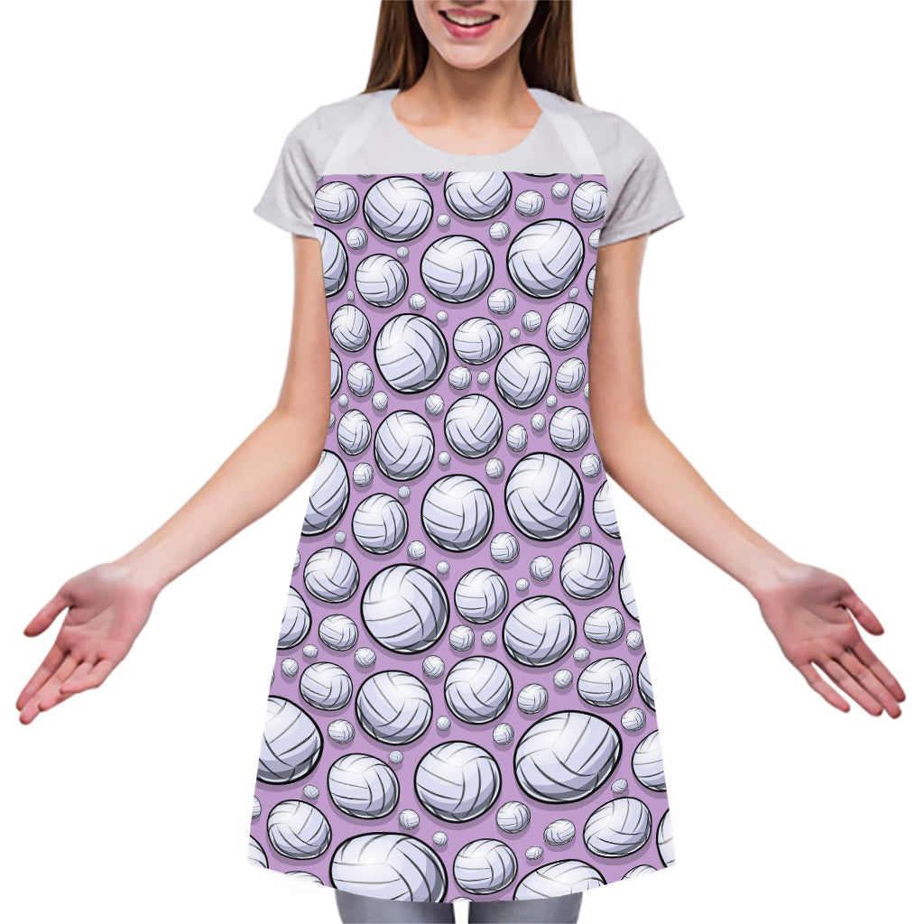 Purple And White Volleyball Print Adjustable Apron
