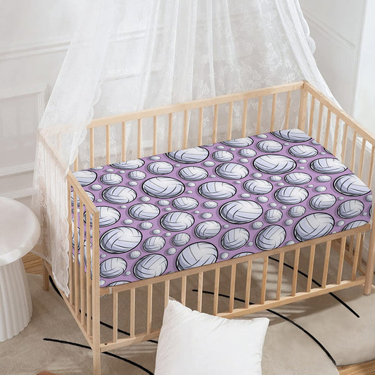 Purple And White Volleyball Print Baby Crib Sheet