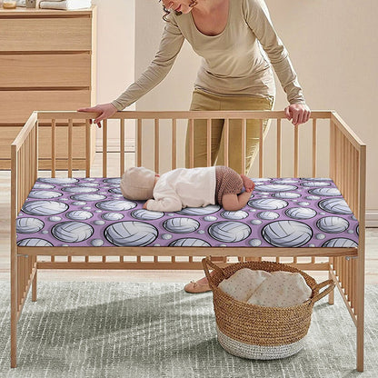 Purple And White Volleyball Print Baby Crib Sheet