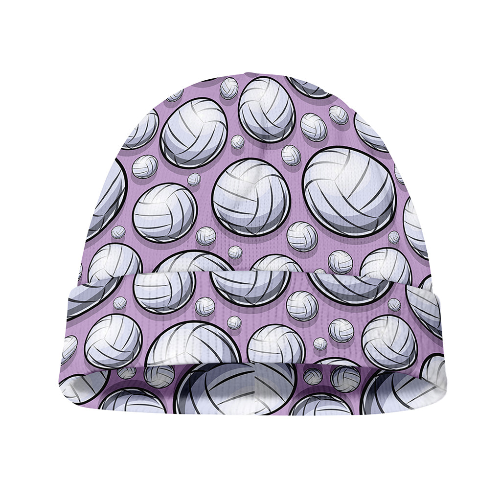 Purple And White Volleyball Print Beanie