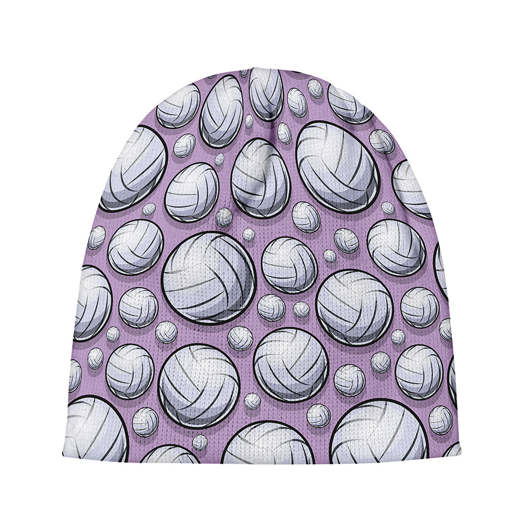 Purple And White Volleyball Print Beanie