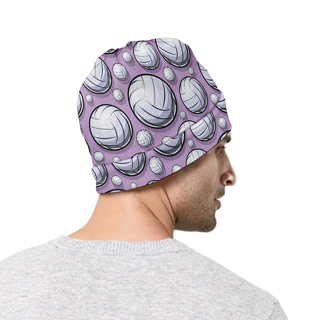 Purple And White Volleyball Print Beanie