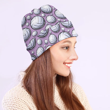 Purple And White Volleyball Print Beanie
