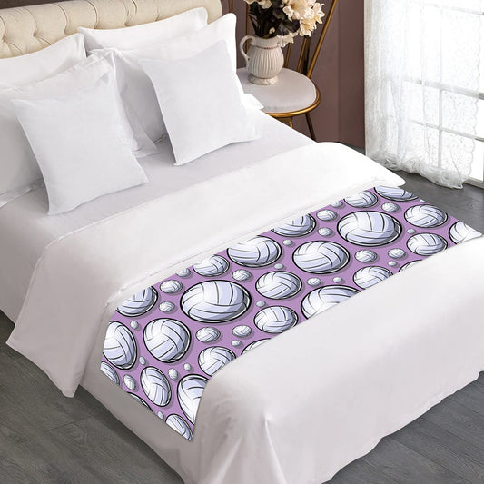 Purple And White Volleyball Print Bed Runner