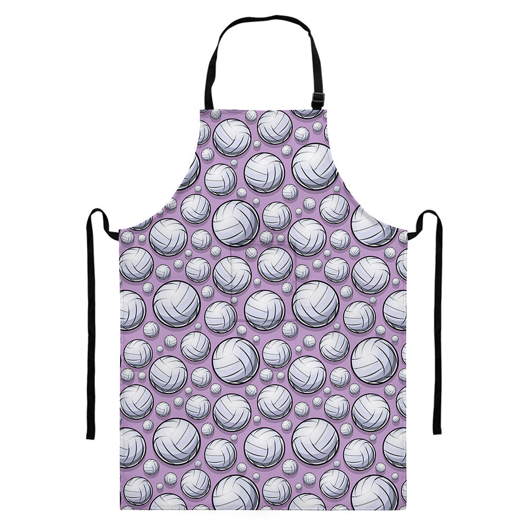 Purple And White Volleyball Print Bib Apron With Pocket