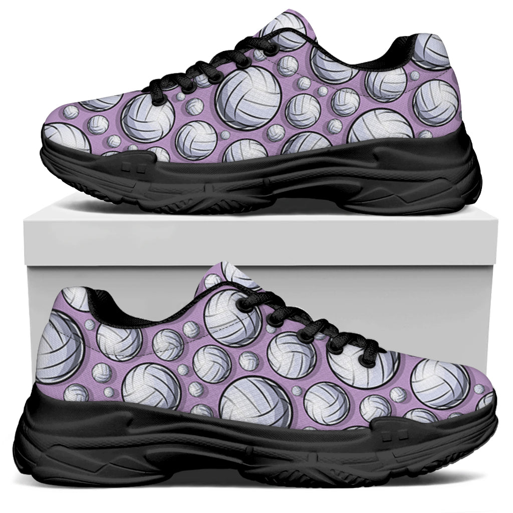 Purple And White Volleyball Print Black Chunky Shoes