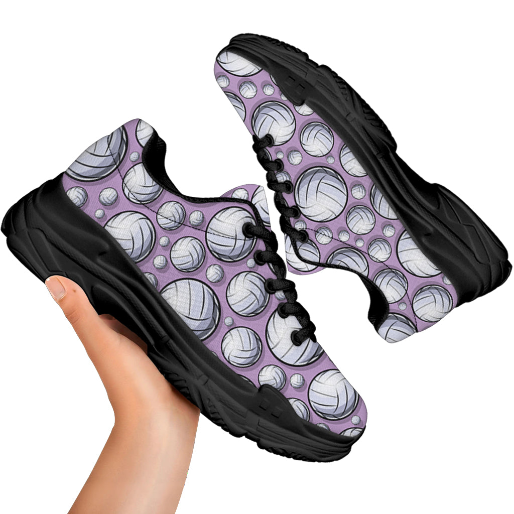 Purple And White Volleyball Print Black Chunky Shoes