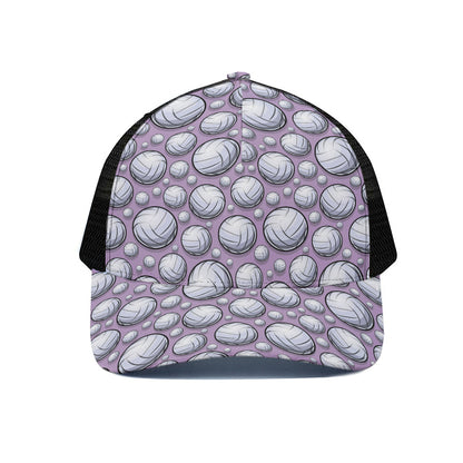 Purple And White Volleyball Print Black Mesh Trucker Cap