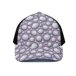 Purple And White Volleyball Print Black Mesh Trucker Cap