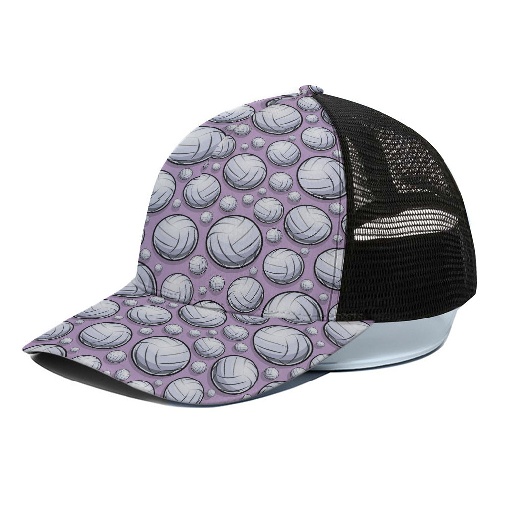 Purple And White Volleyball Print Black Mesh Trucker Cap