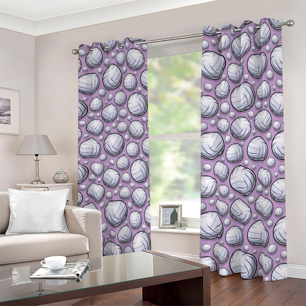 Purple And White Volleyball Print Blackout Grommet Curtains