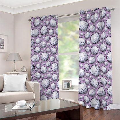Purple And White Volleyball Print Blackout Grommet Curtains