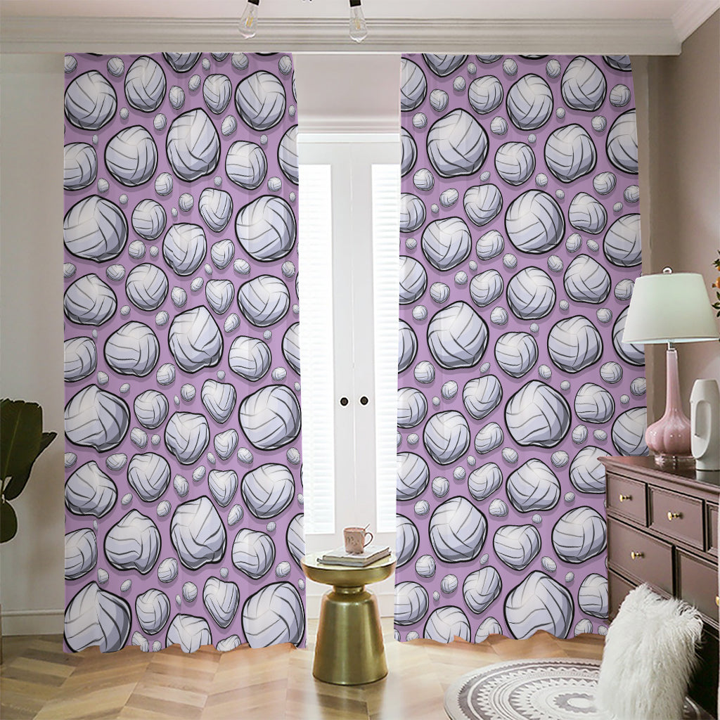 Purple And White Volleyball Print Blackout Pencil Pleat Curtains