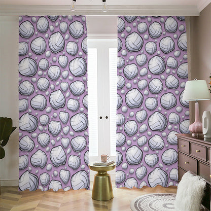 Purple And White Volleyball Print Blackout Pencil Pleat Curtains