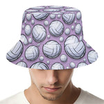 Purple And White Volleyball Print Bucket Hat