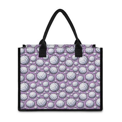 Purple And White Volleyball Print Canvas Tote Bag