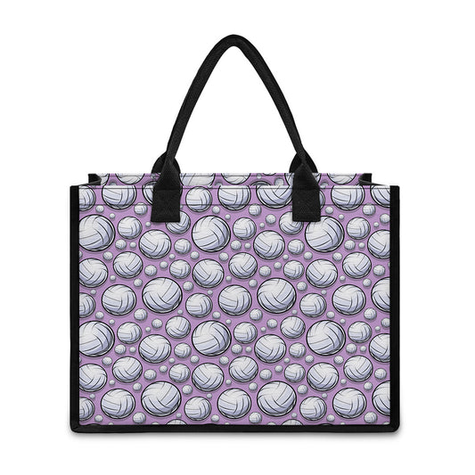 Purple And White Volleyball Print Canvas Tote Bag