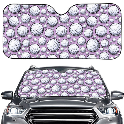 Purple And White Volleyball Print Car Windshield Sun Shade