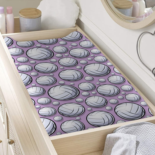 Purple And White Volleyball Print Changing Pad Cover