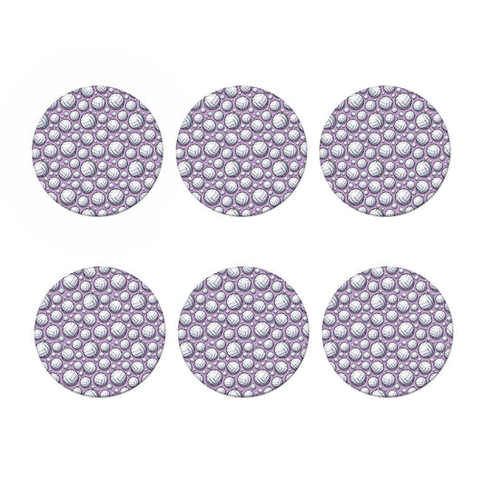 Purple And White Volleyball Print Coaster Set