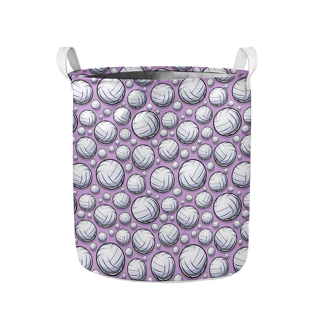 Purple And White Volleyball Print Collapsible Laundry Basket