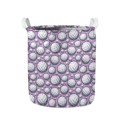 Purple And White Volleyball Print Collapsible Laundry Basket