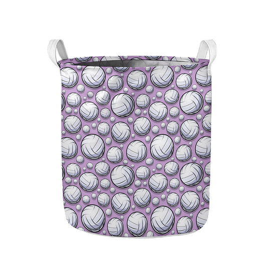 Purple And White Volleyball Print Collapsible Laundry Basket