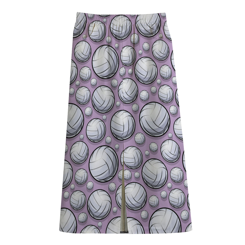 Purple And White Volleyball Print Cotton Front Slit Maxi Skirt