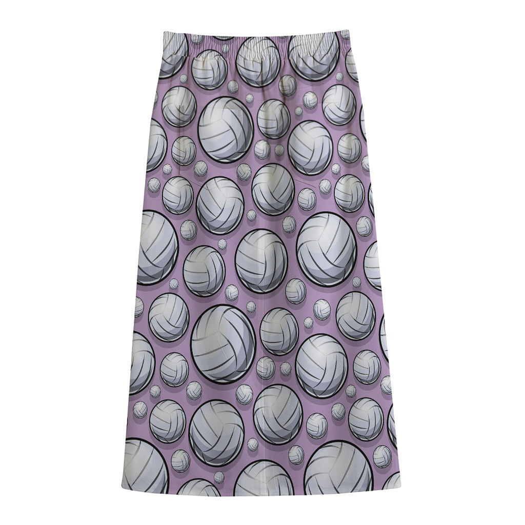 Purple And White Volleyball Print Cotton Front Slit Maxi Skirt
