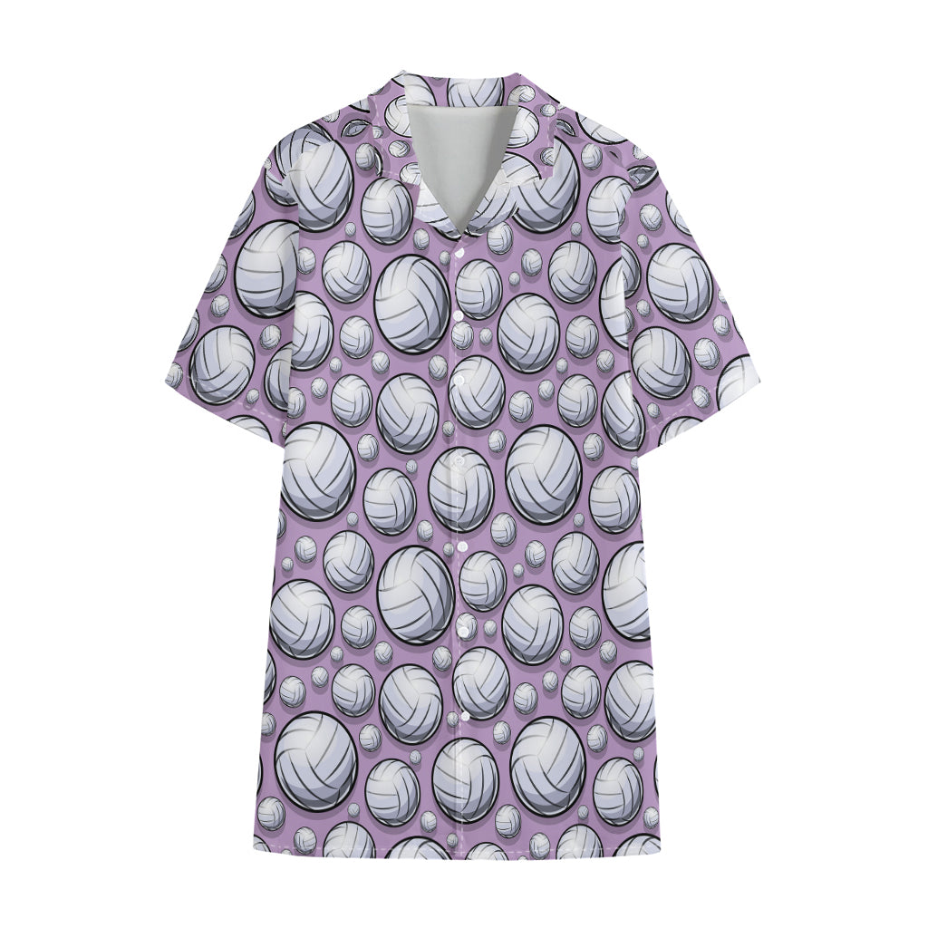Purple And White Volleyball Print Cotton Hawaiian Shirt
