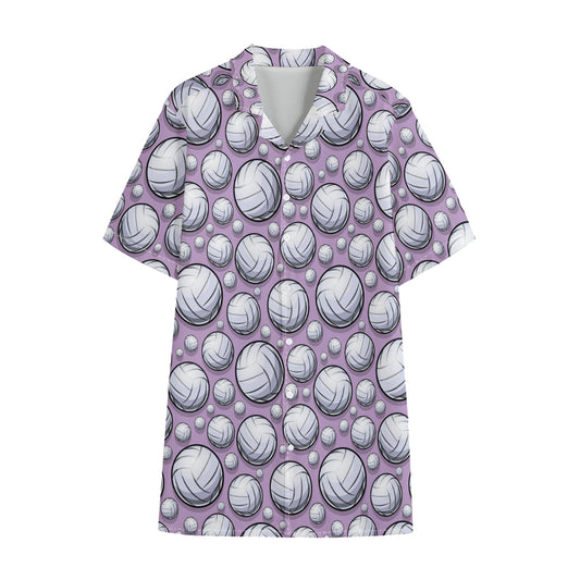 Purple And White Volleyball Print Cotton Hawaiian Shirt