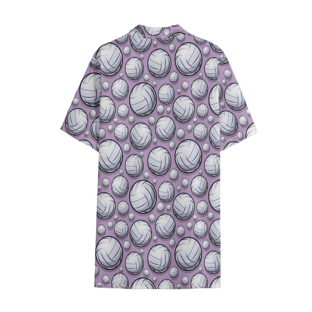 Purple And White Volleyball Print Cotton Hawaiian Shirt