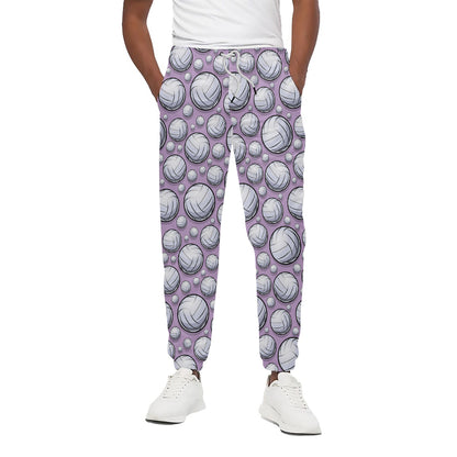 Purple And White Volleyball Print Cotton Pants