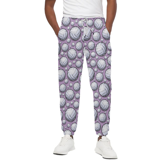 Purple And White Volleyball Print Cotton Pants