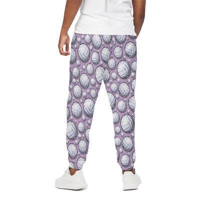 Purple And White Volleyball Print Cotton Pants