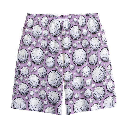 Purple And White Volleyball Print Cotton Shorts