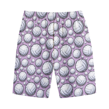 Purple And White Volleyball Print Cotton Shorts