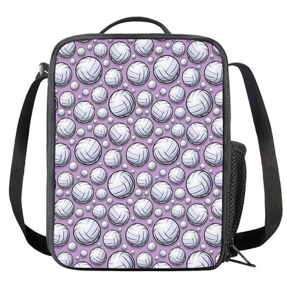 Purple And White Volleyball Print Crossbody Lunch Bag