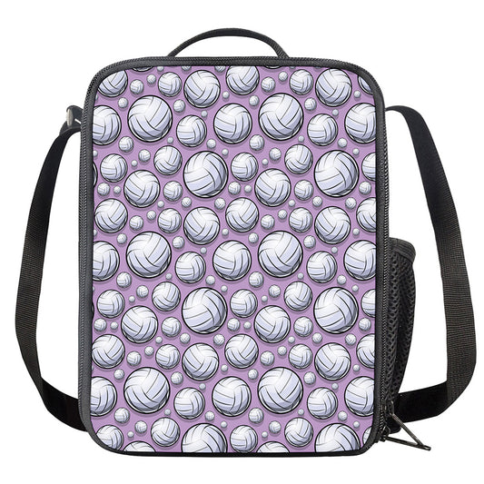 Purple And White Volleyball Print Crossbody Lunch Bag