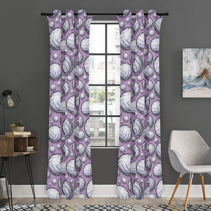 Purple And White Volleyball Print Curtain