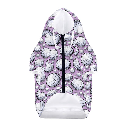 Purple And White Volleyball Print Dog Zip Up Hoodie