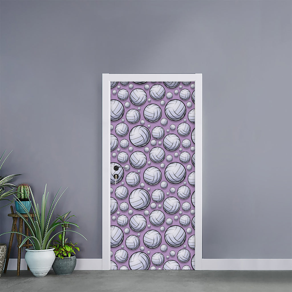 Purple And White Volleyball Print Door Sticker
