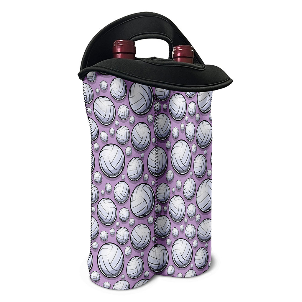 Purple And White Volleyball Print Double Neoprene Wine Tote
