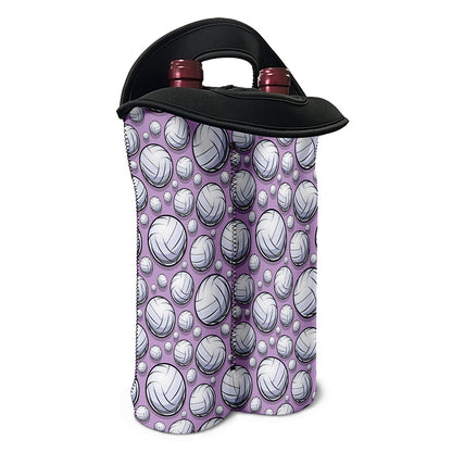 Purple And White Volleyball Print Double Neoprene Wine Tote