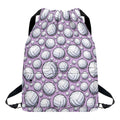 Purple And White Volleyball Print Drawstring Backpack