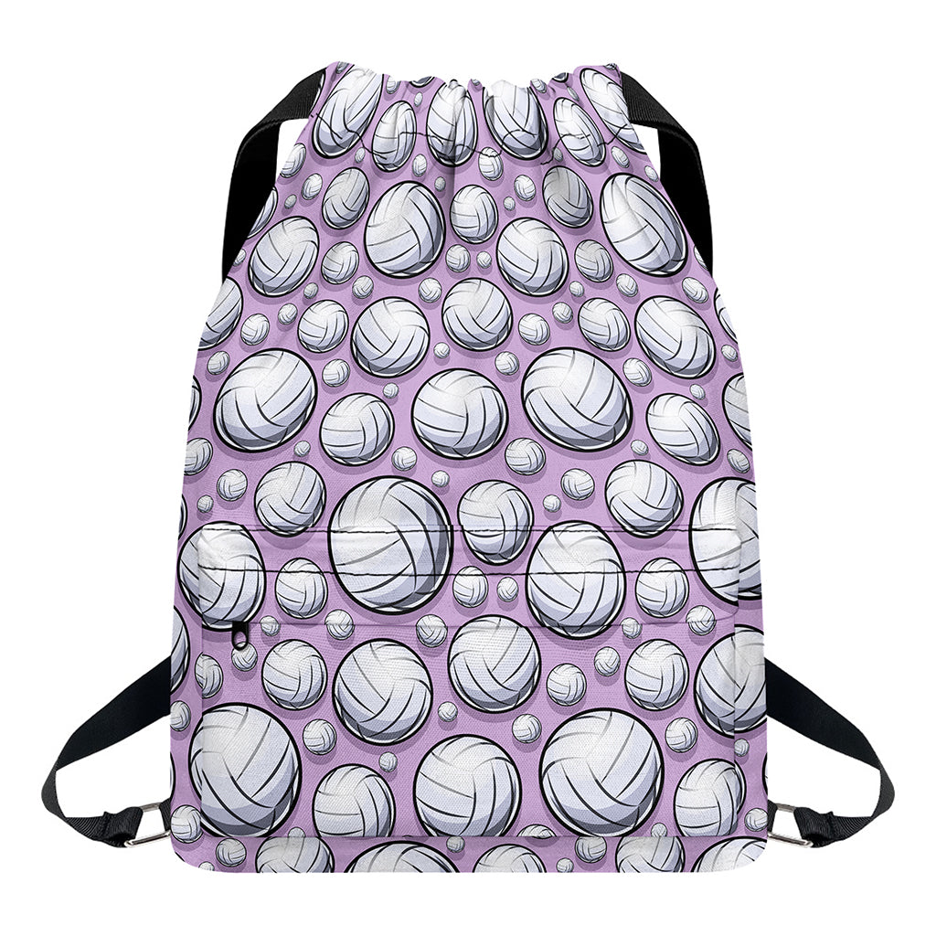 Purple And White Volleyball Print Drawstring Backpack