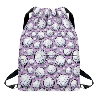 Purple And White Volleyball Print Drawstring Backpack