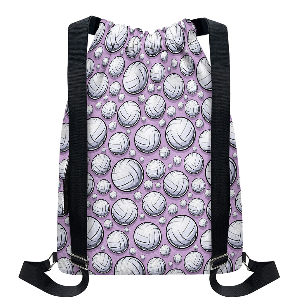 Purple And White Volleyball Print Drawstring Backpack
